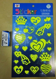 L✓T2 Wx004Yt Cute Hearts Glow Sticker Fosfor Transparan 14 Cmx 26 Cm