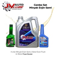 [Bundle Deal] JV Auto Lube Set 10W-40 Semi (4 Liter) + Engine Flush (1 Bottle) + Power Booster (1 Bo