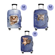 Luggage Cover Good Quality Fabric Size M 22-24 Inches (Light Blue Cat Pattern Jeans Bag Chihuahua Pa