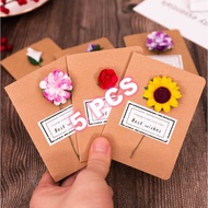 【5 PCS】DIY Kraft Paper Greeting Card Birthday Card With Flower Birthday Anniversary Thanks Giving Christmas Bouquet Gift