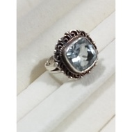 (R256) TOPAZ NATURAL GEMSTONE S925 ADJUSTABLE SILVER RETRO RING 托帕石天然宝石 S925 可调节银复古戒指 CINCIN BATU PERMATA PERAK