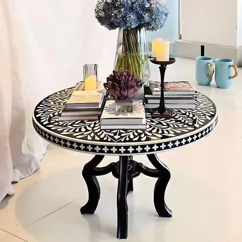 H5.26 light luxury round solid wood dining table dining table lobby display stand painted coffee tab