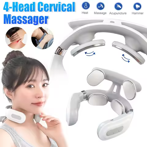4-Head Cervical Massager Smart Neck & Shoulder Massager With Heat Relaxation USB Rechargeable Electr