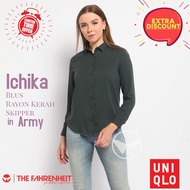 (Extra Discount) The-Fahrenheit Ichika Uniqlo Women Blouse Rayon Long Sleeve - Army