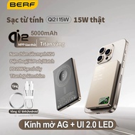 BERF E16 Sạc dự phòng k dây Qi2 15W thật Hợp kim nhôm titan+Kính mờ AG+Màn hình LED từ tính 10000mAh