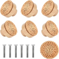 6-Piece Set Rattan Furniture Knob Cabinet Knob Bohemian Style Decorative Cabinet Handle Furniture Dr