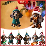 [WC]☃1/7Pcs Christmas Acrylic Dachshund Hanging Decoration Car Rearview Mirror Xmas Tree 2D Flat San