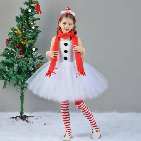 Christmas Snowman-Themed Puffy Skirt for Girls Children's Costume: Frozen Olaf Princess Dress Holida