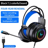 Savioke Headsets Gamer Headphones Surround Sound Stereo Wired Earphones USB Microphone Colourful Light PCLaptop Game Headset