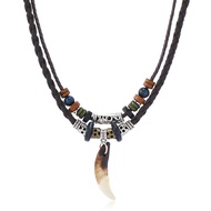 Kalung Liontin Taring Etnik Pria Wanita Vintage Retro Kalung Gigi Serigala