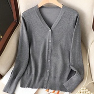 Plus Size 1XL-4XL Spring Autumn V-Neck Women Knit Sweater Cardigan Casual Long Sleeves Top