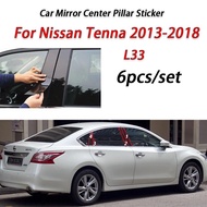 Nissan Teana สีดำมันวาวเสากลางหน้าต่างประตูรถ B C เสาสติกเกอร์ตัดริมการตกแต่งกระจกฟิล์มสำหรับ J32 J31 Teana L33 2013-2018 2020อุปกรณ์เสริม