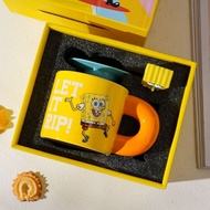 SpongeBob Cup Creative Ceramic Mug Household Cup with Lid Office High-value Souvenir Water Cup 699J