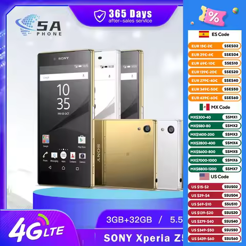 Original Sony Xperia Z5 Premium E6853 E6883 4G Mobile Phone 3GB+32GB 5.5'' 23MP+5.1MP 4K@30fps Video