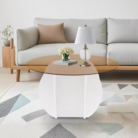 Round Coffee Table, Glass Tabletop Coffee Table, Tempered Glass Coffee Table Circle Center Table for