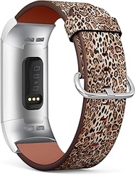 Compatible with Fitbit Charge 3 &amp; 3 SE - Leather Wristband Bracelet Replacement Accessory Band (Includes Adapters) - Natural Animal Print