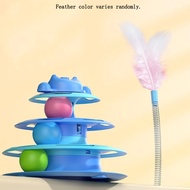 Interactive Cat Roller Track Toy, 4-Tier Turntable with Spring Feather Teaser Wand, Fun Exercise Pla