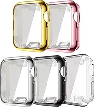 Compatible for Apple Watch Case 40mm Series 5 Series 4, 5 Pack Full Front Plated Soft TPU All-Around Screen Protector Shockproof Slim Bumper Cover Compatible for Apple iWatch Series 5 Series 4