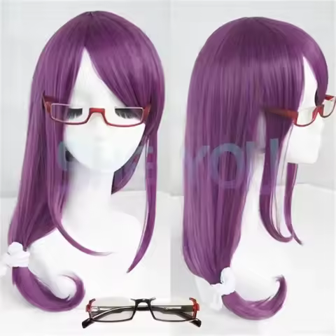 Tokyo Ghoul Guru Rize Kamishiro Long Wavy Purple Heat Resistant Synthetic Hair Cosplay Wig Cap Glass