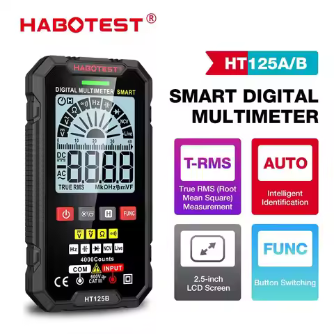 HABOTEST HT125A/HT125B Digital Smart Multimeter 600V Ture RMS AC DC NCV Tester Ohm Capacitance Hz Vo