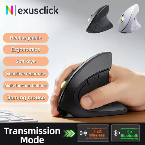 1600DPI Wireless Bluetooth Vertical Mouse,Ergonomic Design Rechargeable Optional Portable Gaming Mou