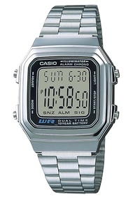 Casio Standard นาฬิกาข้อมือผู้ชาย สายสแตนเลส รุ่น A178WA,A178WA-1A,A178WA-1ADF (CMG) - สีเงิน