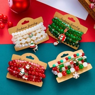 European American Christmas Elements Beaded Bracelet Santa Claus Antlers Snowman Pendant 5 Pieces Se