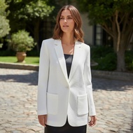 Boohoo white textured lightly padded one button blazer