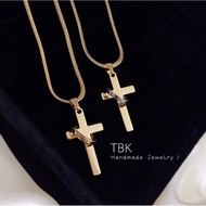 TBK saudi gold Stainless steel  Hypoallergenic cross Pendant Necklace  2155n