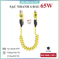 XO 4in1 charging cable, 65W 4-lead fast charging cable - Metal cable spring charging cable. Phone ch