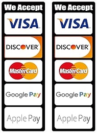 2pcs We Accept Major Credit Cards Sign Sticker, 8 inches - GPay, ApplePay, AmEx MasterCard Visa Disc