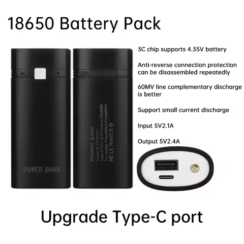 2x18650 Power Bank Battery Box Dual Type-C USB Charge Shell Soldering-free Mobile Power Case DC 5V 2
