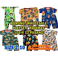 BORONG/WHOLESALE : BAJU TIDUR BUDAK / PLAYSET BUDAK SIZE 2-10, BRAND MYSHA, 1DZ, 12 PASANG CARTOON 100% COTTON