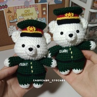 Wool army bear keychain (embroidered name upon request) - Handmade by chanchan_crochet