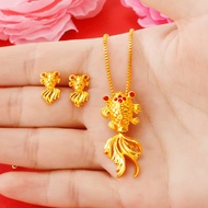 Exquisite Imitation 24k Gold Set Goldfish Earrings Live Jewelry Fashion Sand Gold Clavicle Chain Jew