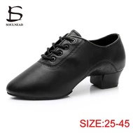 【Customizable】 Latin Dance Shoes Men Children Salsa Tango Man Jazz Dance Shoes Pu Soft Black Boy Male Children Ballroom Dancing Shoe Size 25-45
