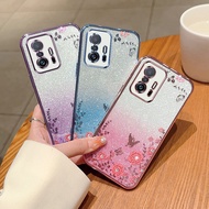 For Xiaomi 11T Pro case casing Butterfly Flower Transparent Fashion Soft Glitter Plated Fall Prevention for Xiaomi 11T Back Cover