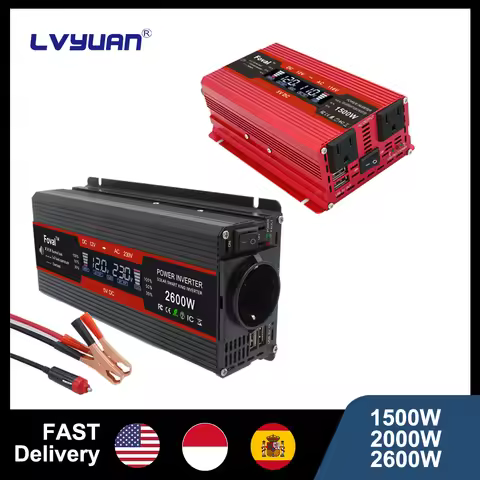 LVYUAN Power Inverter 1500W/2000W/2600W Peak Power LED Display Car Inversor DC12V AC220V High Effici