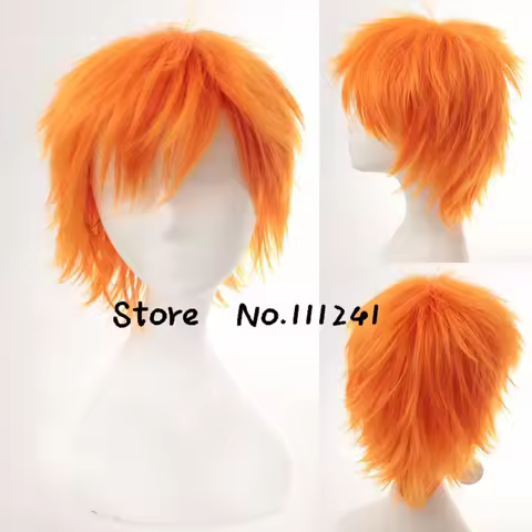 Kurosaki Ichigo Pain Short Fluffy Layered Cosplay Wigs for Man Boys Heat Resistant Synthetic Hair + 