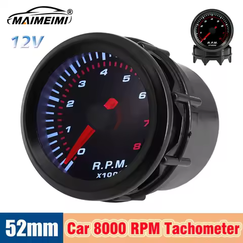 RPM Meter 2" 52mm Universal Car Tachometer White Led Meter Pointer Tacho Meter Smoke Lens 0-8000 RPM