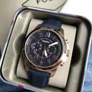 Fossil Original FS4835P GRANT CHRONOGRAPH NAVY LEATHER WATCH
