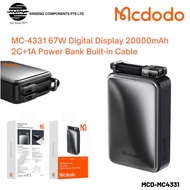 MCDODO MC-433 3 Ports 2C+1A 67W Power bank 20000mAh Super Quick Fast Charging-Built-In Cable