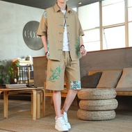 Summer Men's Suit Tang Suit Chinese Style Thin Retro Casual Short-Sleeved Two-Piece Shirt Shorts Men