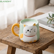BLAZESKY Ceramic Mug, 3D Embossed Hand Painted Coffee Cup, Creative Cat Pattern Cartoon 500ml Milk M