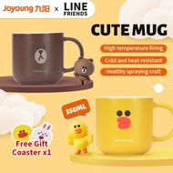 【Line Friends】Ceramic Coffee Cup Co-branded Joyoung Cute Drinking Cup Couple Mug Large Diameter Water Cup