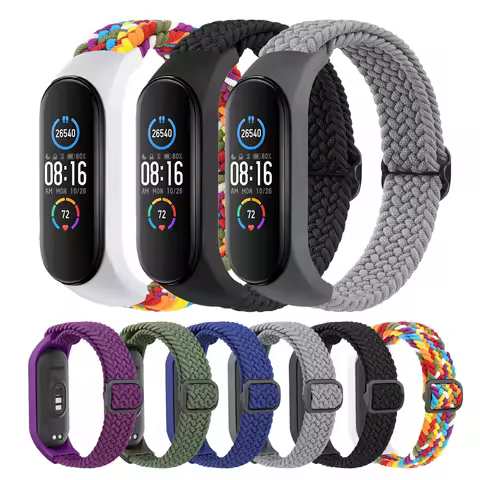 Elastic Braided Strap For Xiaomi Mi band 7 6 5 4 3 Band Nylon Adjustable Bracelet For Amazfit Band 5
