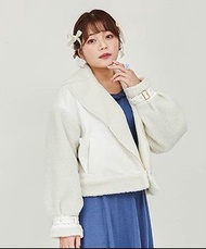 日本品牌米白色大翻領拼接羊羔絨面料長袖夾克秋冬短款麂皮絨外套