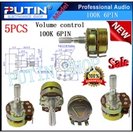 5PCS VOLUME CONTROL 100K ohm 6 pins Volume Control Dual Linear Taper Switch B100K 6Pin
