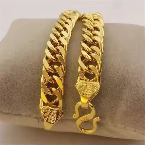 24K Gold AU999 Fu Buckle Dominant Boss Bracelet Men - Rich hue, neat Fu lines, elegance in dominance