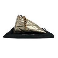 ☆ YSL YVES SAINT LAURENT 聖羅蘭 Champagne Gold Calfskin Triangle Quilted Pouch Charm 香檳金小牛皮三角形菱格紋鑰匙圈零錢包